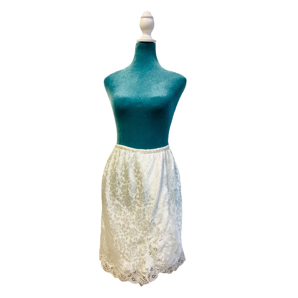 Vintage Christian Dior Floral Satin Lace Trim Half Slip Skirt Union Tag Size S